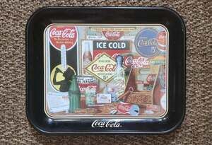 VINTAGE --1985 Coca-Cola OLD ADVERTISEMENT Black Tray #83110 13" X 11"